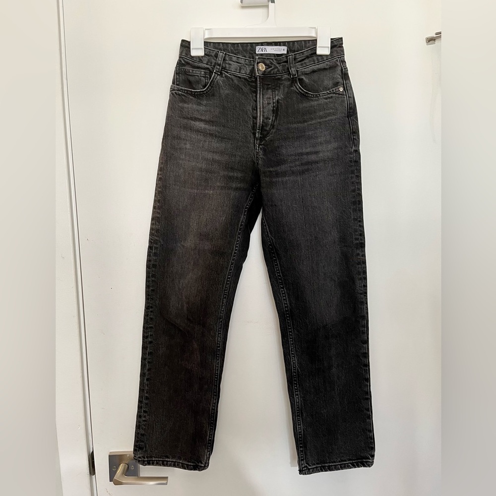 Black Zara High Rise Straight Leg Jeans